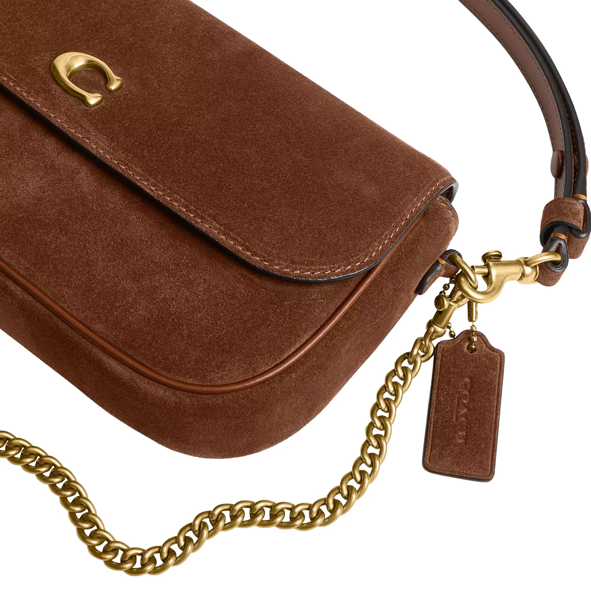 Detailed View of Coach Brook Flap Chain Warm Brown Bag